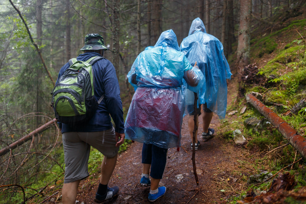 hiking in the rain